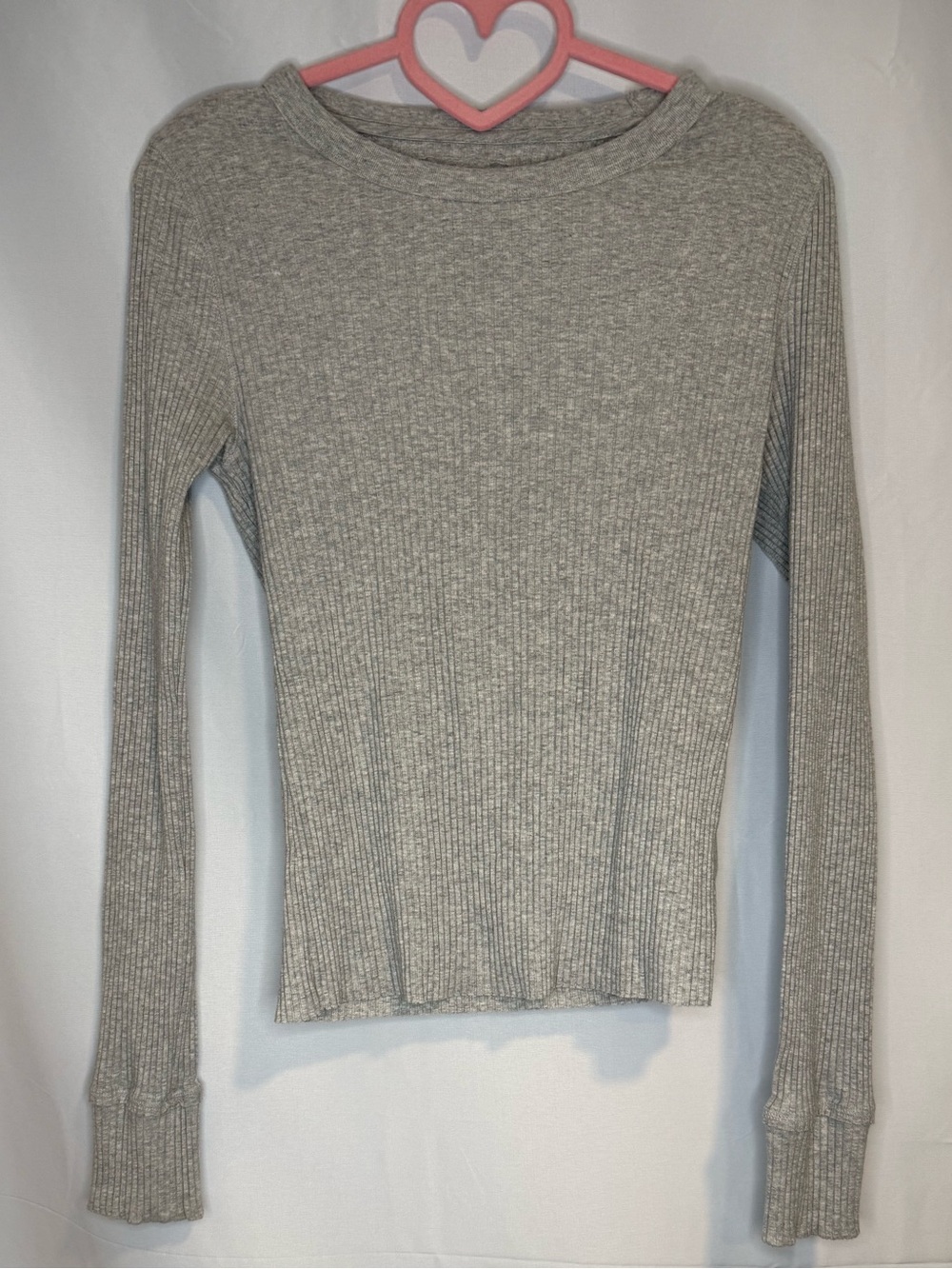 aerie Ribbed Long-Sleeve Top in Heather Gray